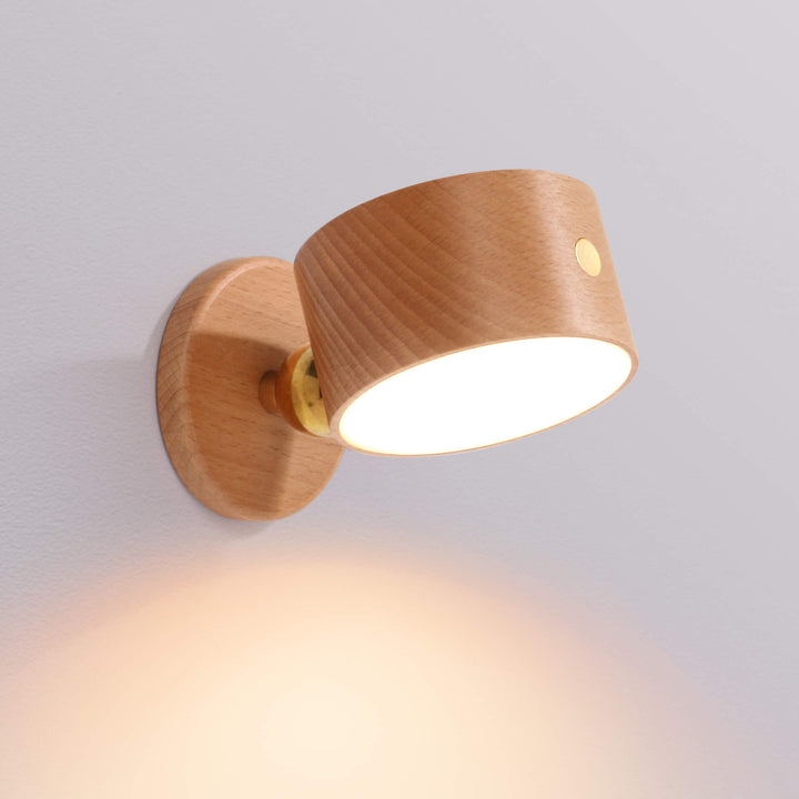 Minimalist Wooden Round LED Wall Sconce — Rechargeable