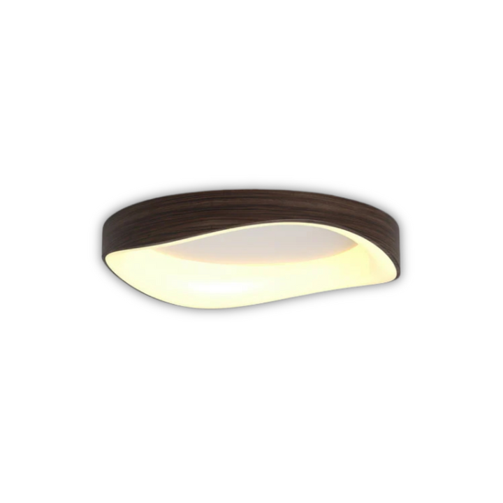 Iluma walnut finish LED ceiling lamp close-up detail