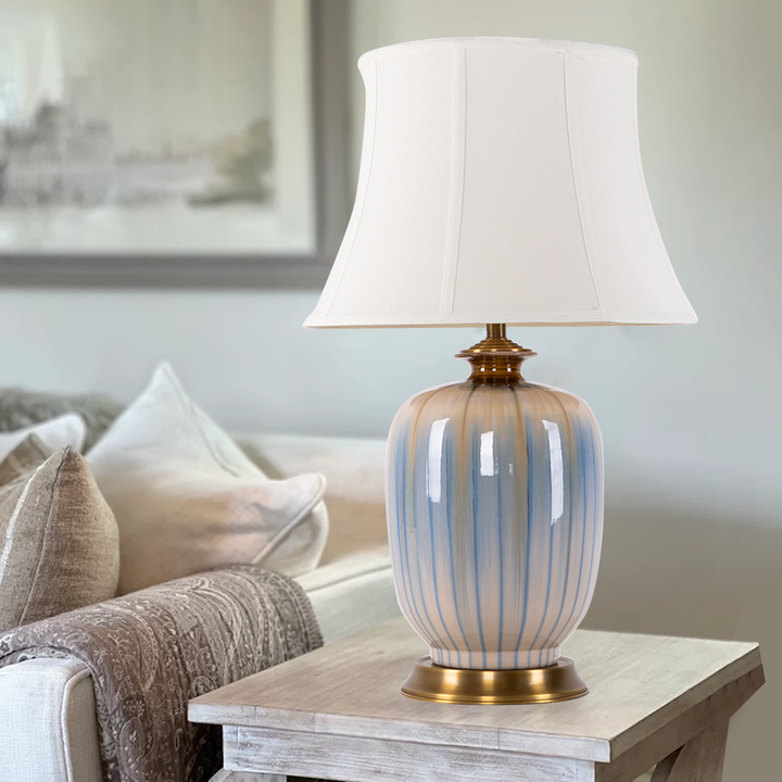 Artisan blue brushed glaze ceramic table lamp – main product view