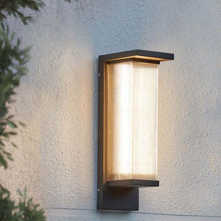 Industrial rectangular solar LED wall sconce in black finish