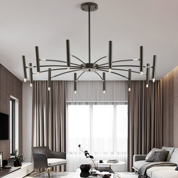 Minimalist black iron LED chandelier for living room – main product view