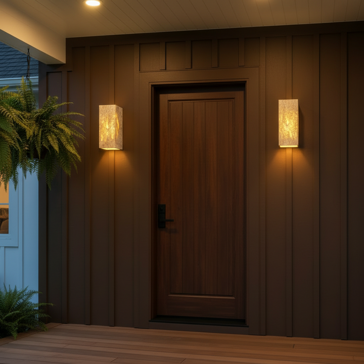 Modern travertine stone rectangular LED wall light - side profile