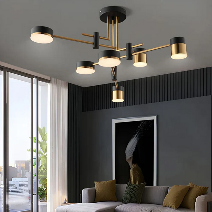 Modern black and gold LED flush mount ceiling light – overhead view