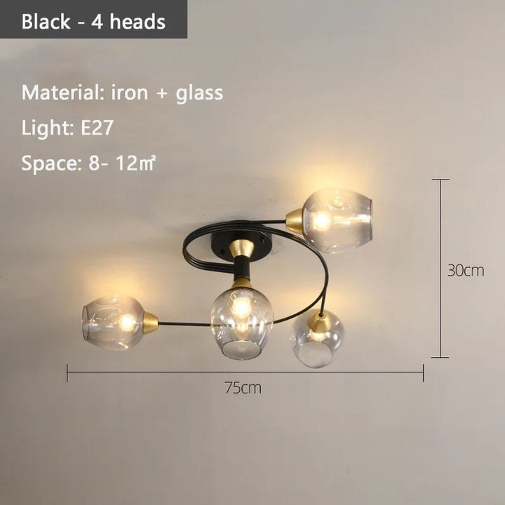 Morvella molecular glass ceiling lamp gold frame bubble cluster