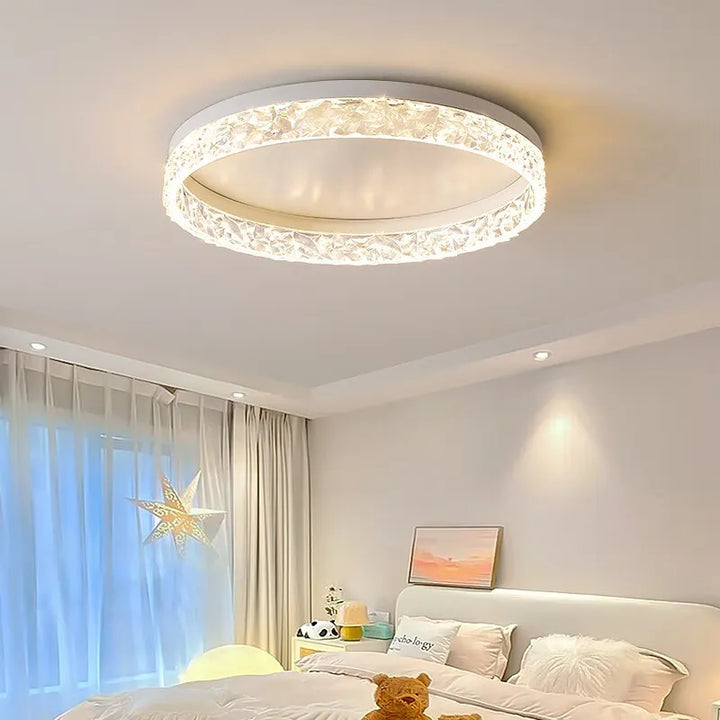 Evara dimmable LED ceiling light detail of crystal cuts