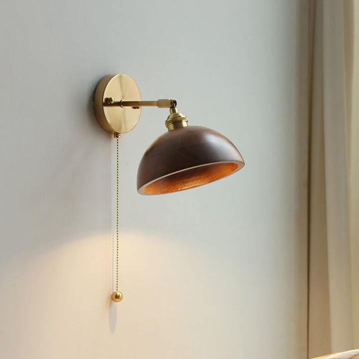 Scandinavian brass wood wall sconce in modern interior