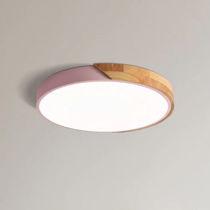 Scandinavian wooden LED flush mount ceiling light – detail close-up