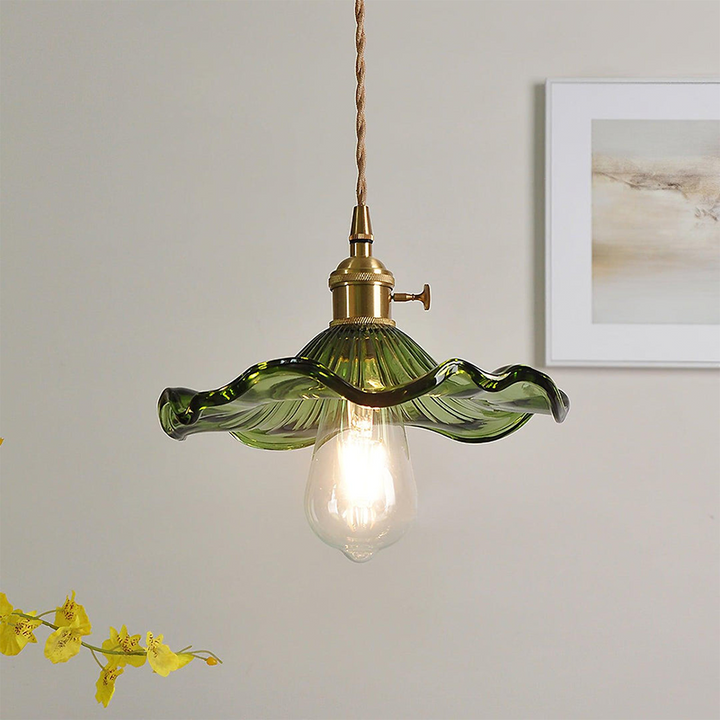 Hibiscus flower stained glass LED pendant lamp – main product view