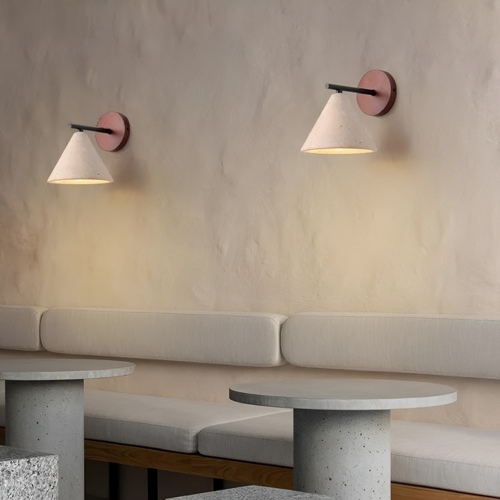 Modern travertine cone wall sconce - front view