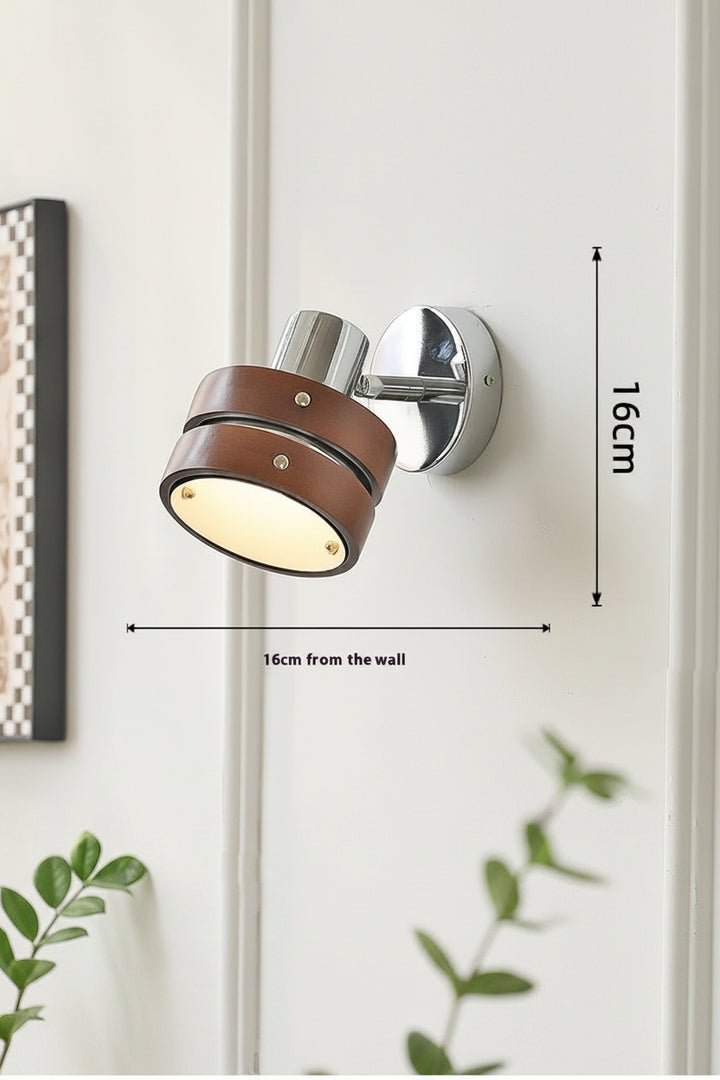 Warm LED bedside wall lamp with walnut finish