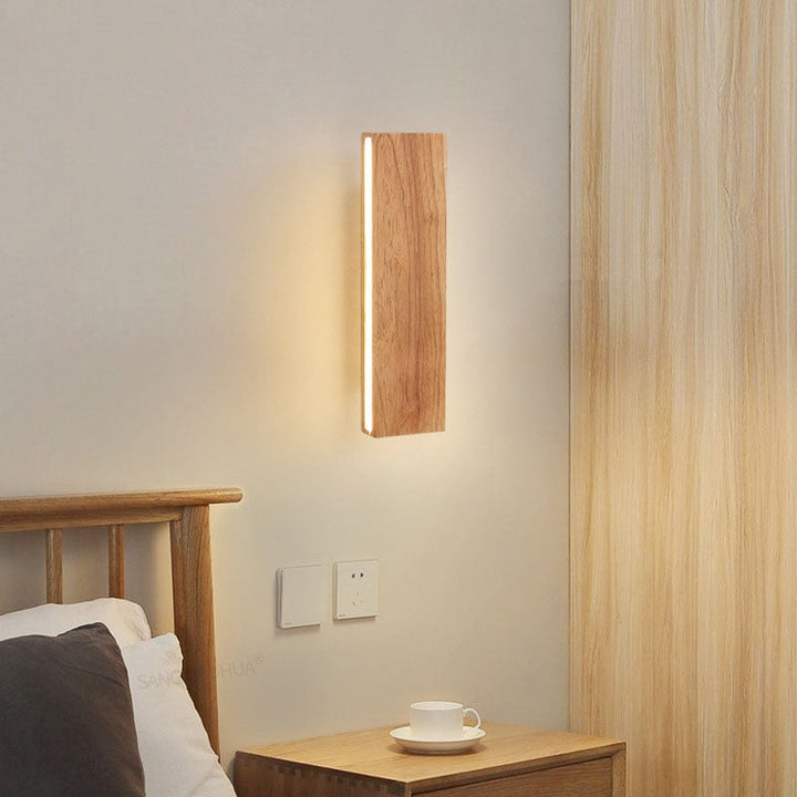 Japanese Wood Wall Sconce — bedside styled view