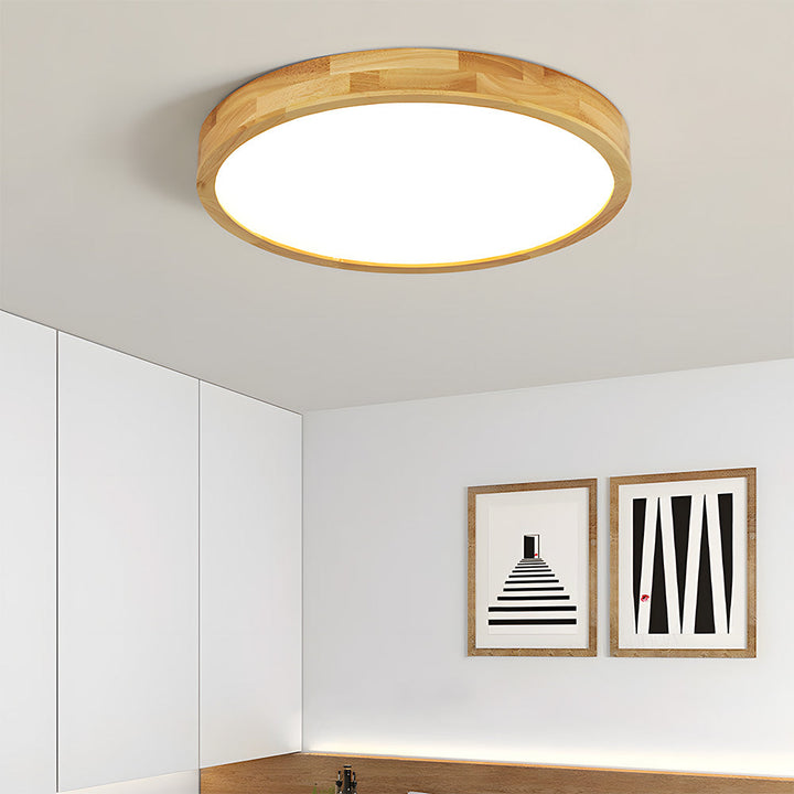 Square wood and acrylic ceiling lamp shown in 30 to 60 cm sizes
