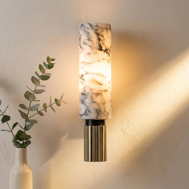 Modern Marble Cylinder LED Wall Light | Brass 1-Light UK