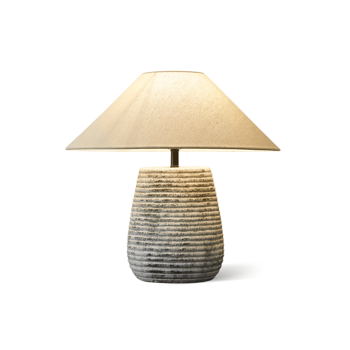 Corvion ribbed ceramic table lamp beige base lifestyle