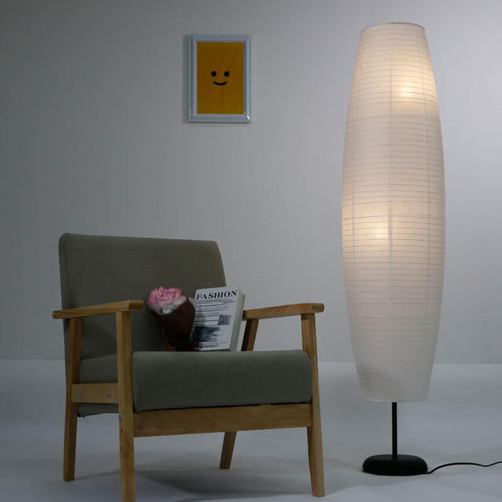 Tall Japanese rice paper column floor lamp – view 2