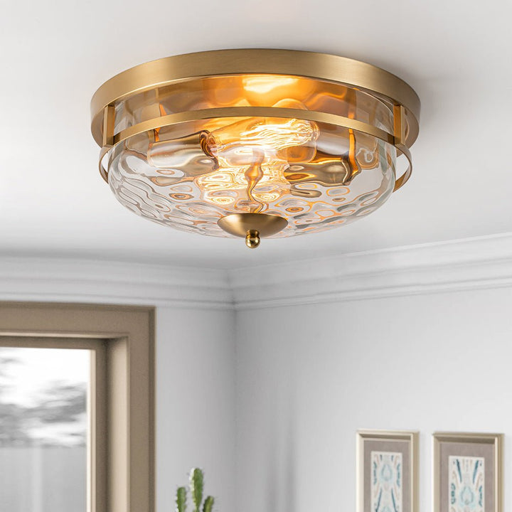 Water Glass Flush Ceiling Light – Modern Rippled Glass Fixture for Bedroom, Kitchen & Hallway