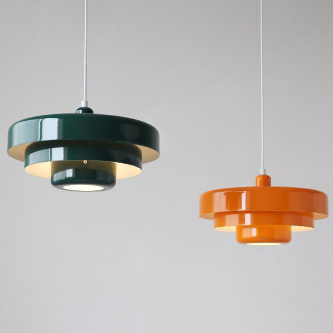 Danish modern multi-layered round metal pendant light – view 1