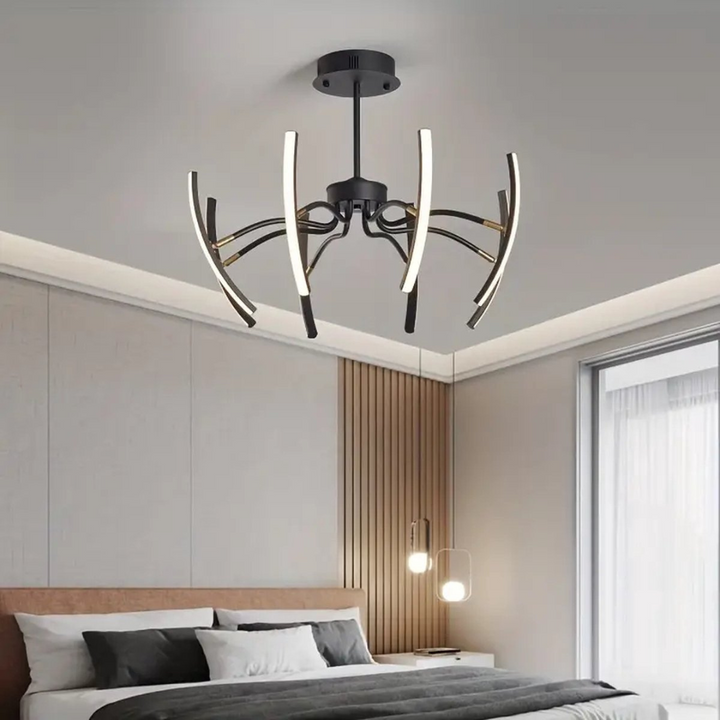 Ignis pendant light 12-head version glowing above a dining table