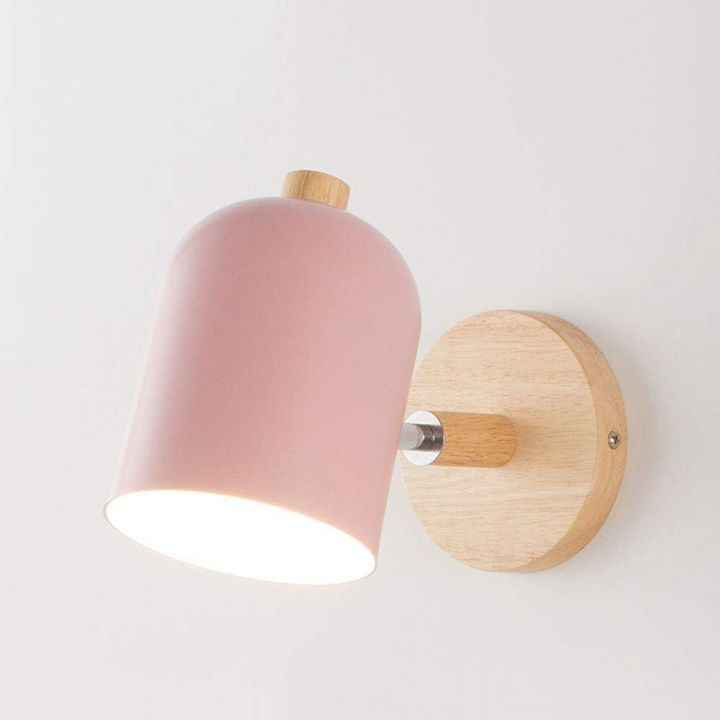 Wood and iron Scandinavian wall sconce in soft pastel finish
