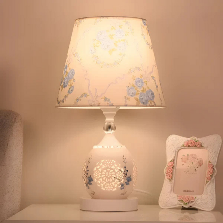 Chanted decorative crystal lamp styled in luxe modern bedroom