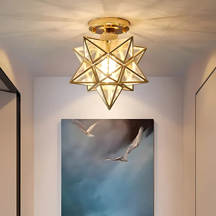 Xelio starry sky ceiling lamp in cosy UK bedroom