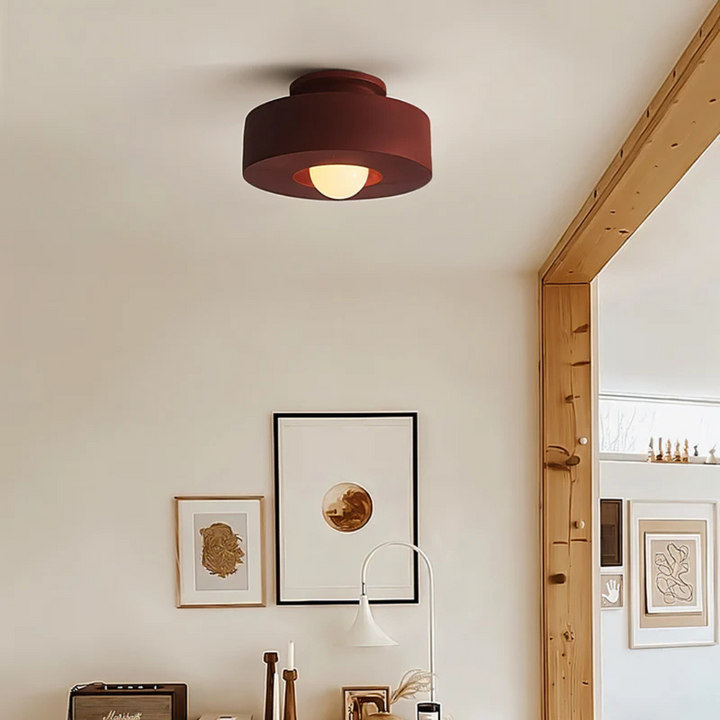 Galini round LED ceiling lamp close-up showing modern resin finish
