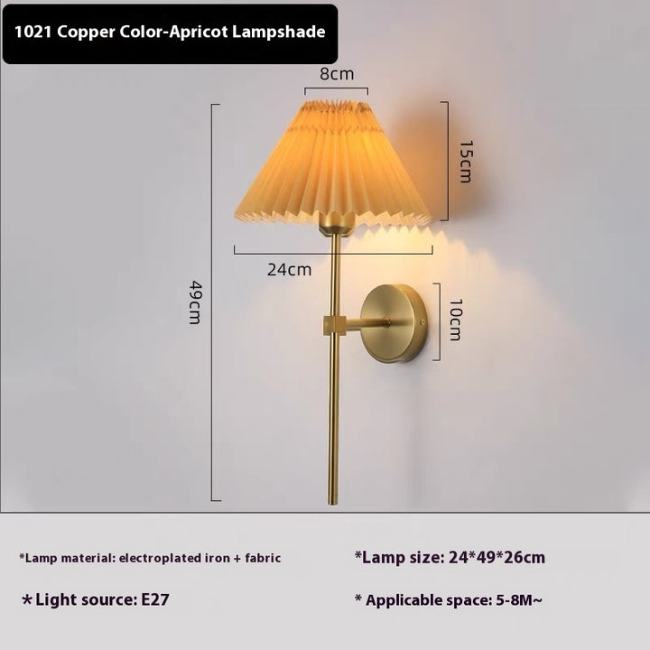 Pleated brass wall lamp – bedside reading sconce – view 6
