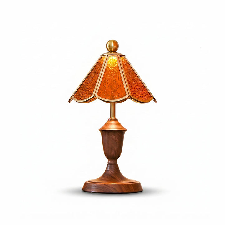 Ambrevia walnut wood grain table lamp with glass shade