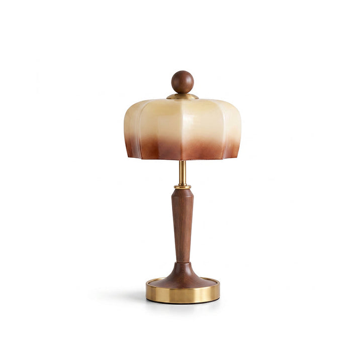 Ambrina walnut table lamp with caramel gradient glass shade
