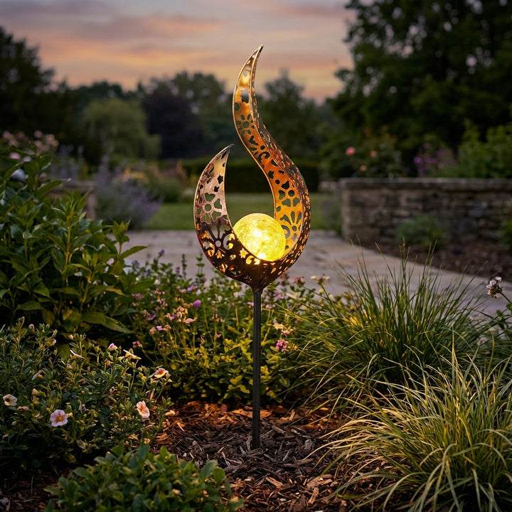 Solar Iron Garden Stake Lights - Sun Moon Flame Silhouettes