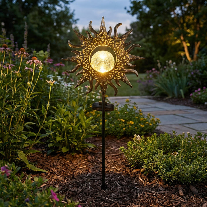 Solar Iron Garden Stake Lights - Sun Moon Flame Silhouettes