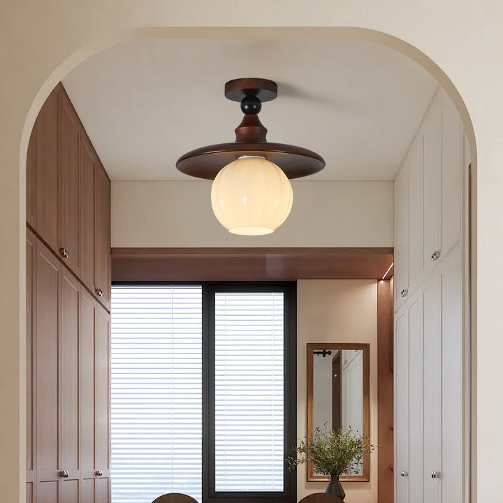 Cassini ceiling lamp, circular alabaster glass design, front view
