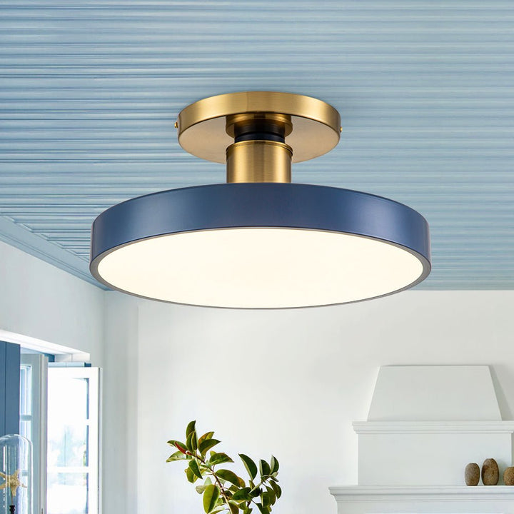 Brass Blue Semi-Flush Light