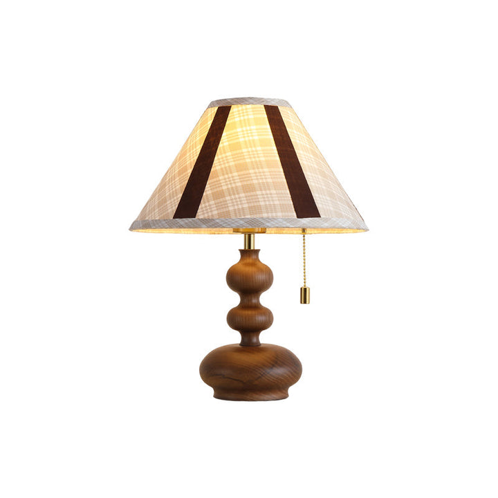 Corlina walnut base table lamp with beige fabric shade