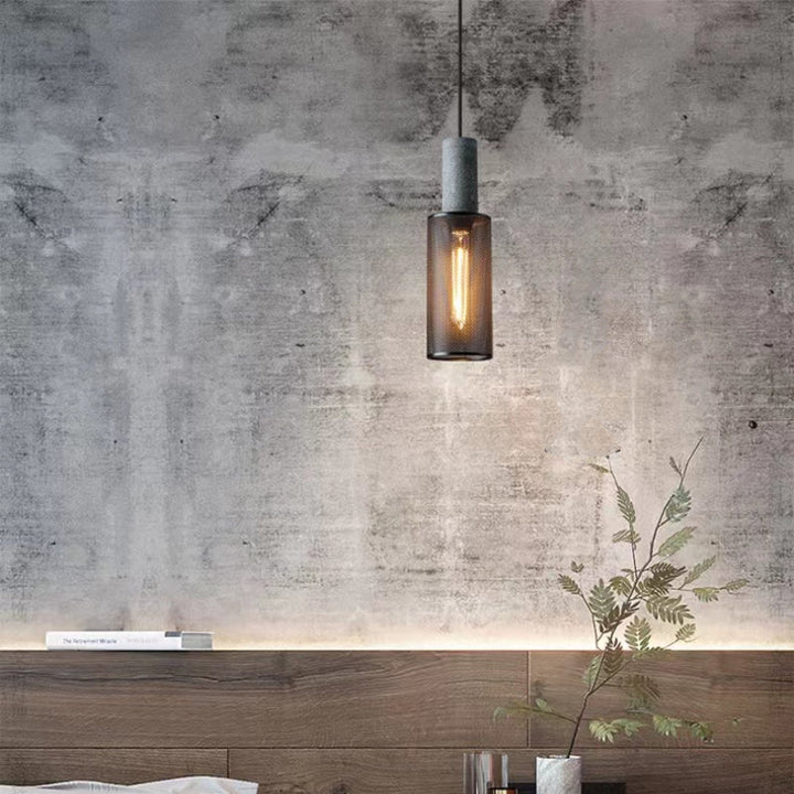 Xenith pendant light close-up of black mesh metal shade.