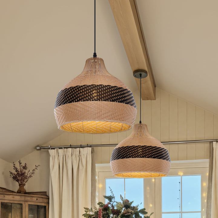 Dewlight handwoven black rattan pendant kitchen island light – main product view