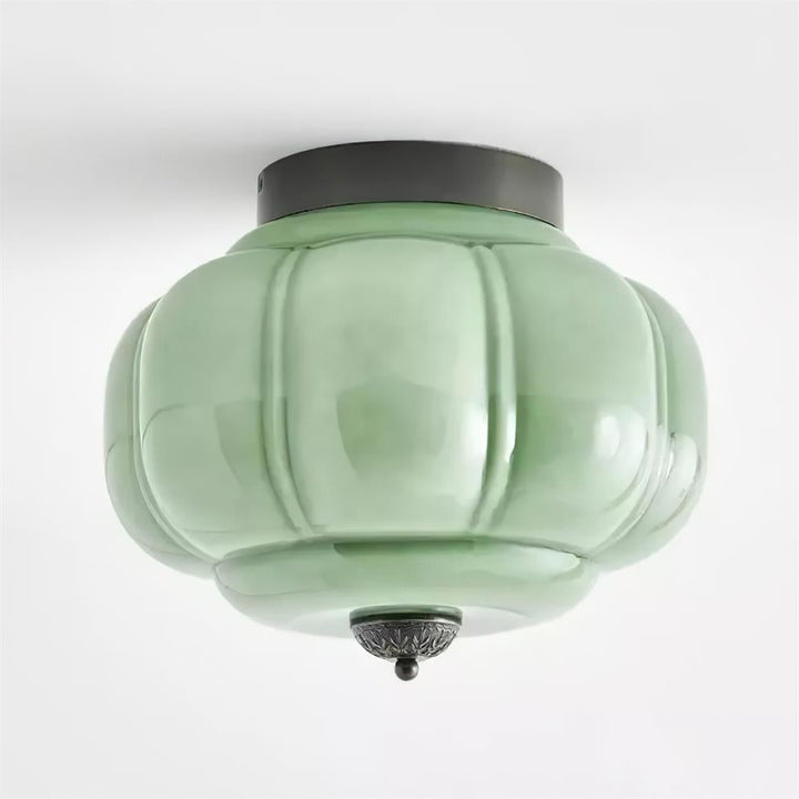 Lelon lamp close-up of glass texture and gold frame finish