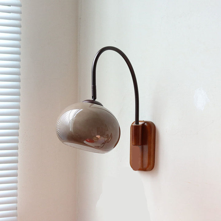 Wood and glass globe wall sconce plug-in version detail