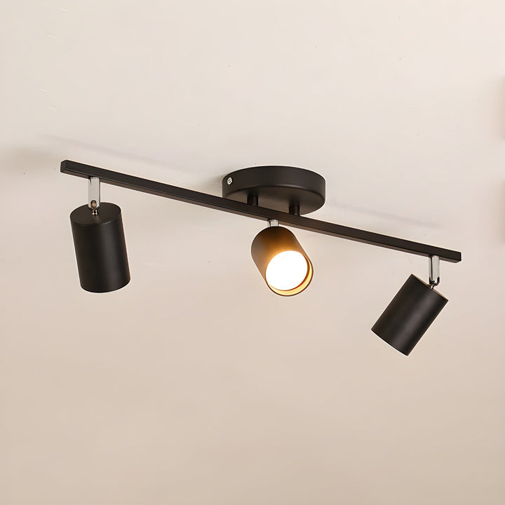 Elovara track ceiling lamp, 3-spot black finish, front product view