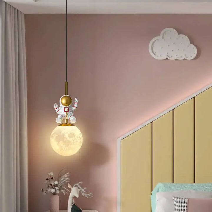 Astronaut ceiling light - LED kids bedroom and nursery lamp, hero shot.