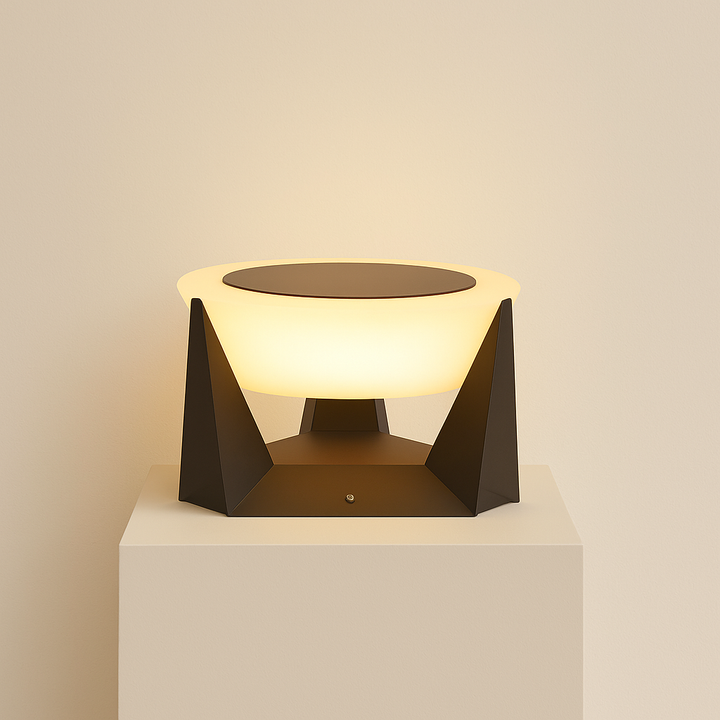 Halo solar outdoor wall light with warm 3000K LED glow on garden fence
