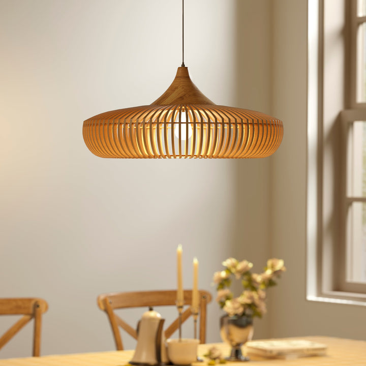 Handcrafted wood pendant light above kitchen island – main product view