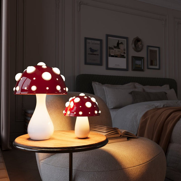 Pallora mushroom lamp small variant on a console table