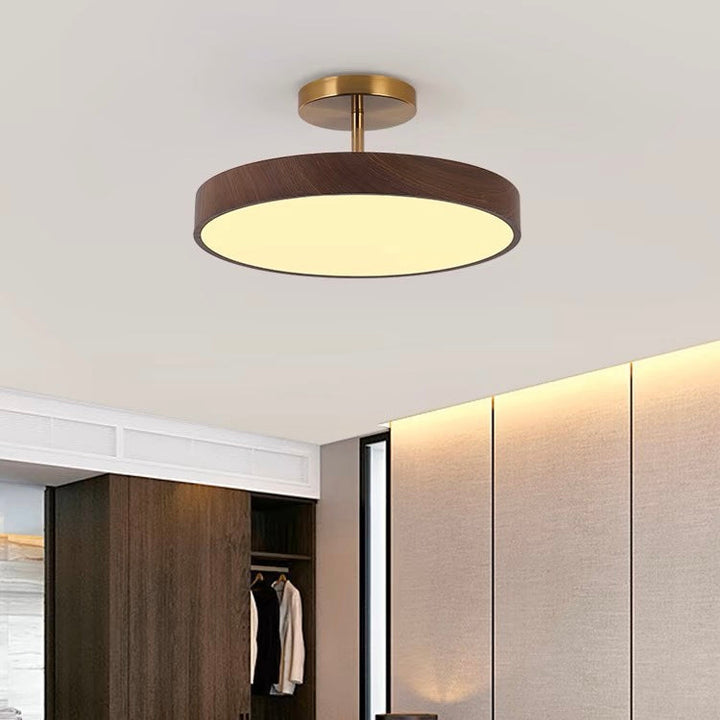 Sinton iron ceiling lamp lit warm white above hallway