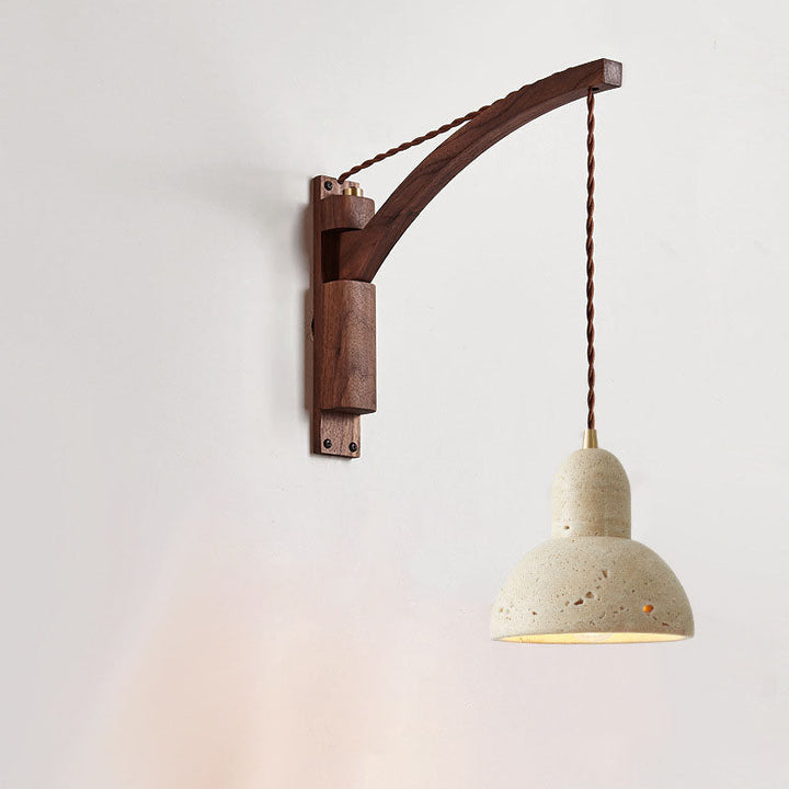 Japanese wall sconce showing slim wall-mount profile and timber base