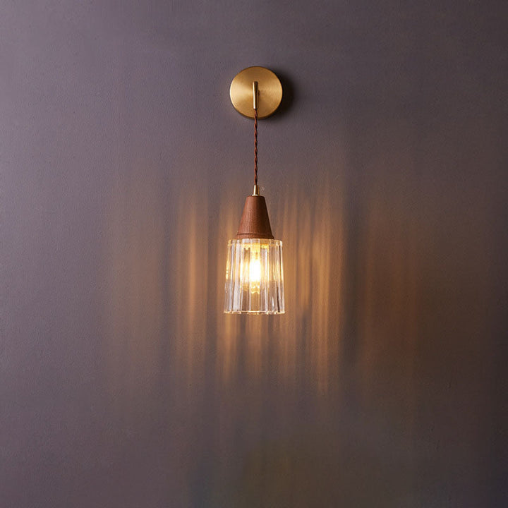 Japanese glass cone wall light styled in Japandi bedroom