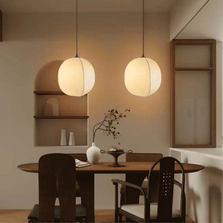 Kumo linen lantern pendant light with silk shade – main product view
