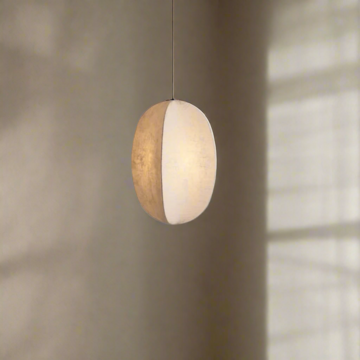 Kumo linen lantern pendant light with silk shade – alternative angle