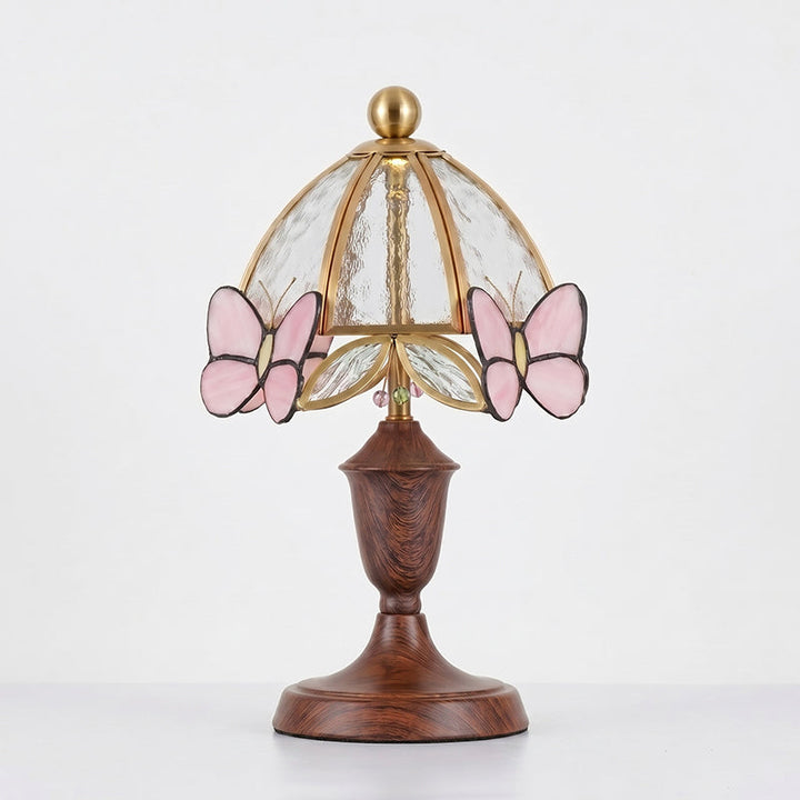 Maripelle walnut and gold LED table lamp on a modern sideboard