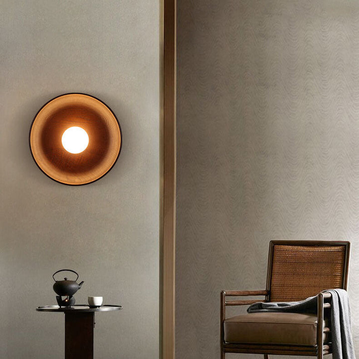 Wood wall sconce brown walnut-toned finish detail